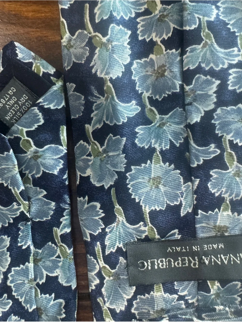 Navy Floral Silk Tie with Light Blue Flowers - Made in Italy